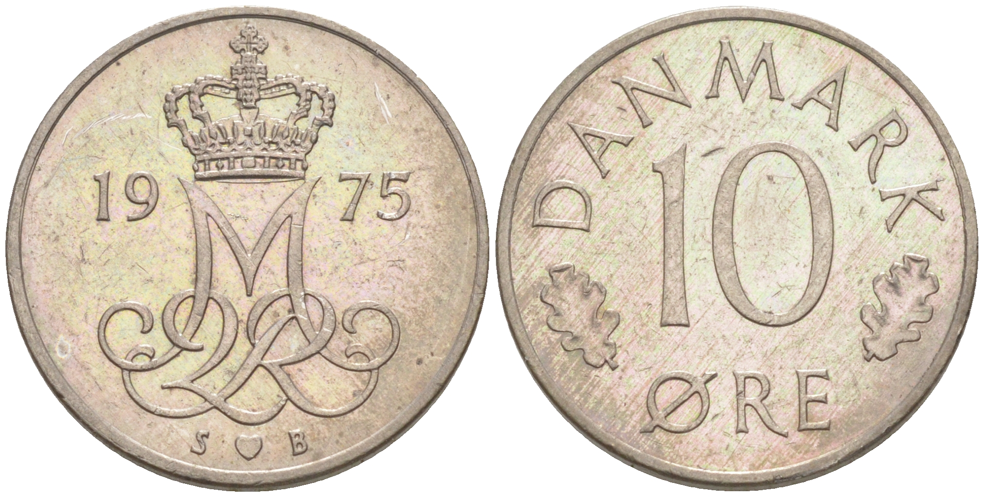 ДАНИЯ 10 ЭРЕ 1975 S; B, МАРГРЕТЕ II (1972-) KM 860.1 медно-никель 187-655