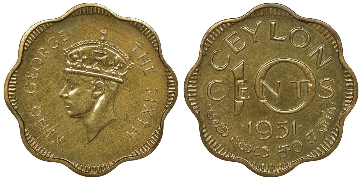Цейлон 10 центов 1951 Георг VI KM 121 никель латунь PROOF 04-137-32