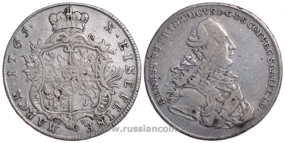 Саксен-Кобург-Заальфельд 1 талер 1765 IC-K, Эрнст Фридрих (1764-1800) KM 45b, Dav. 2752 B серебро 00-809-21