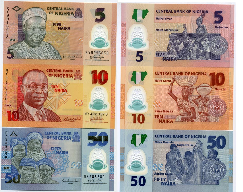 Нигерия 5, 10, 50 найра 2009 Pick 38 b (2), 39 a (1), 40 a (2) пластик UNC (пресс) 448-110-7-1