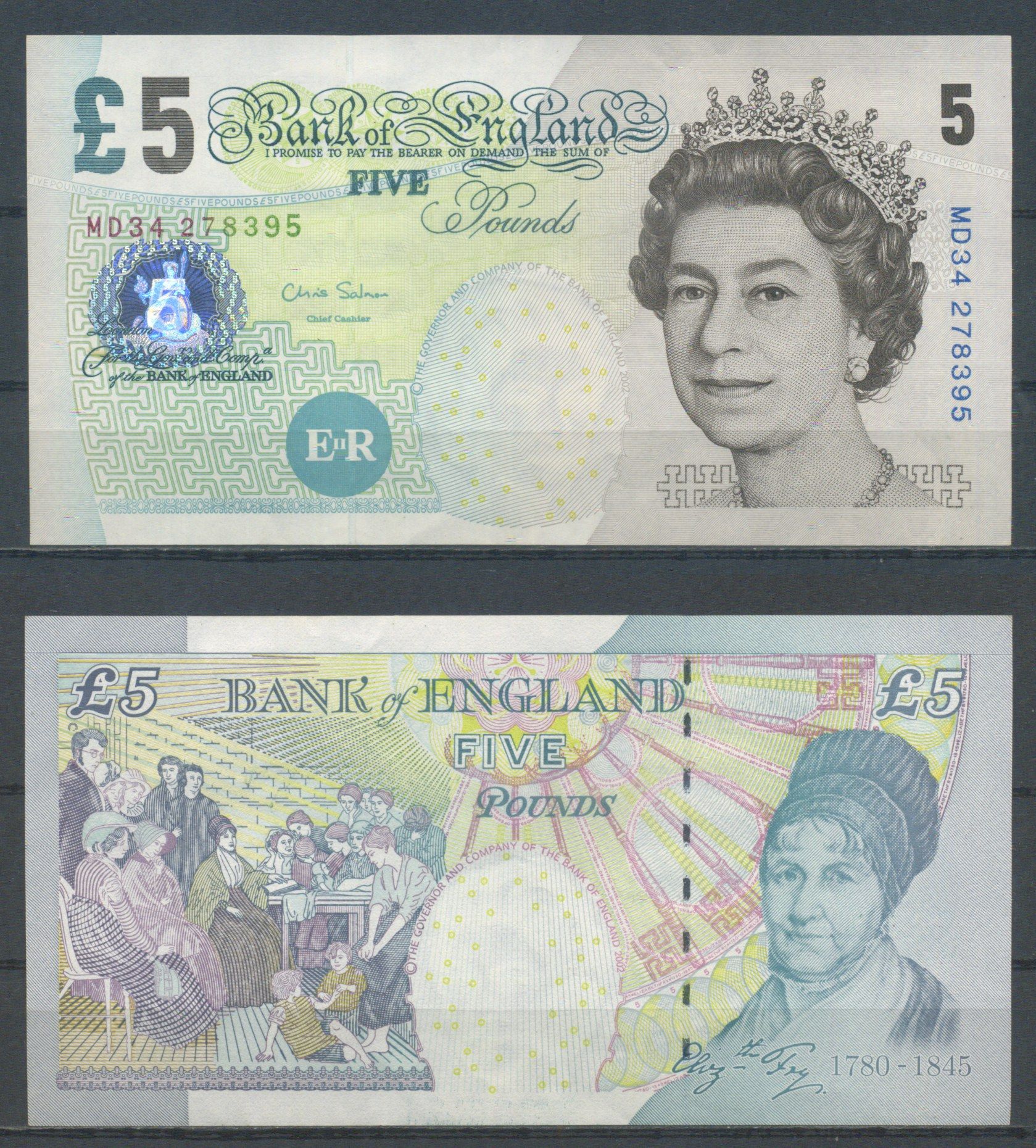 Англия 5 фунтов 2002 Pick 391 d бумага 2198-23-3-1