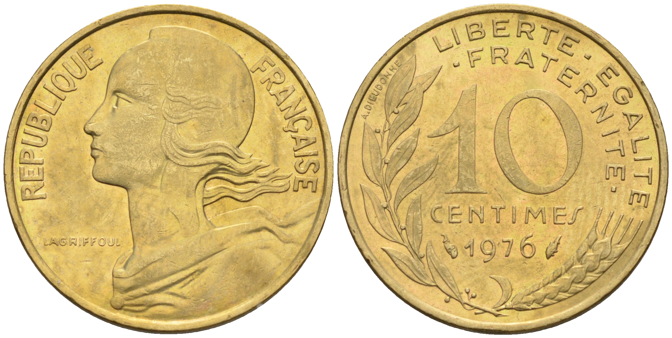 Франция 10 сантимов 1976 тип Марианна KM 929 медь алюминий никель 4594-1163