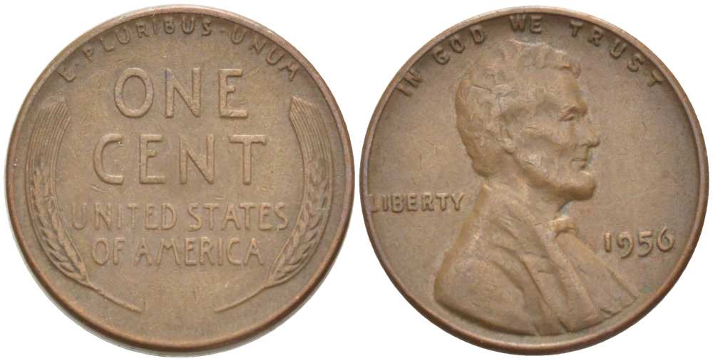 США 1 ЦЕНТ 1956 ЛИНКОЛЬН KM А132 медь цинк 218-1025