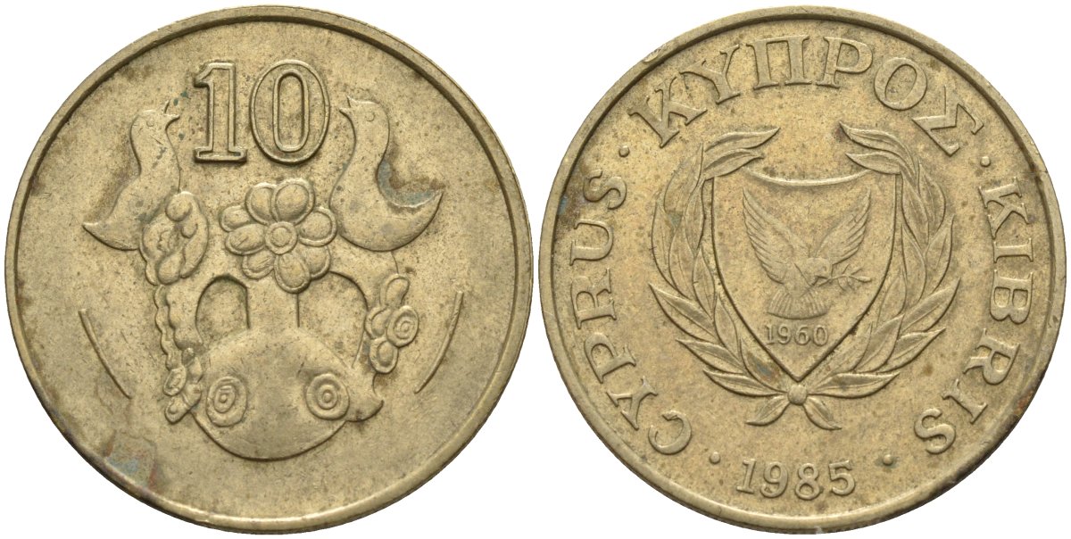 Кипр 10 центов 1985 KM 56.2 никель латунь 4141-1134