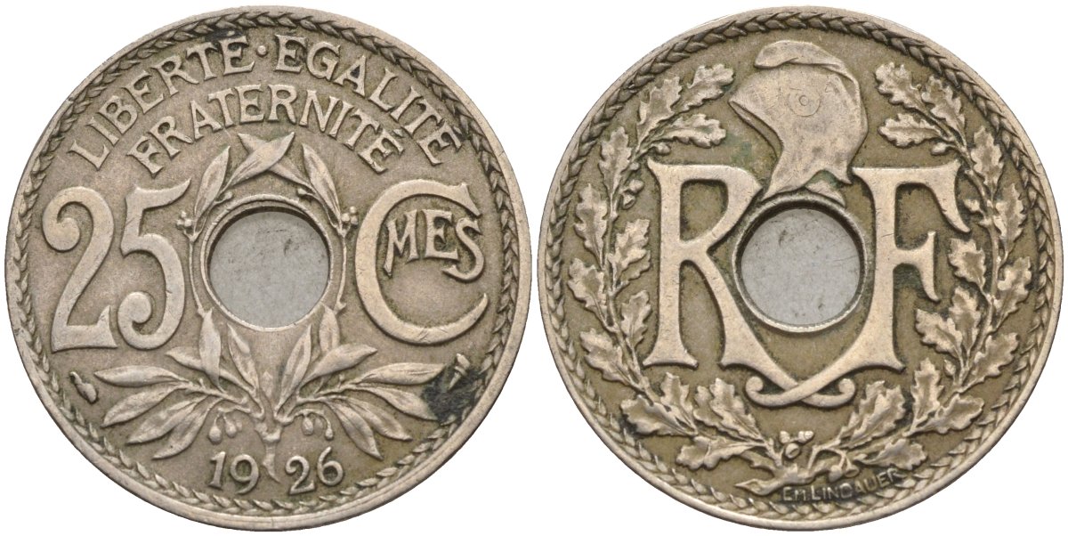 Франция 25 сантимов 1926 KM 867a, Le Franc 171.7 медно-никель 4143-426