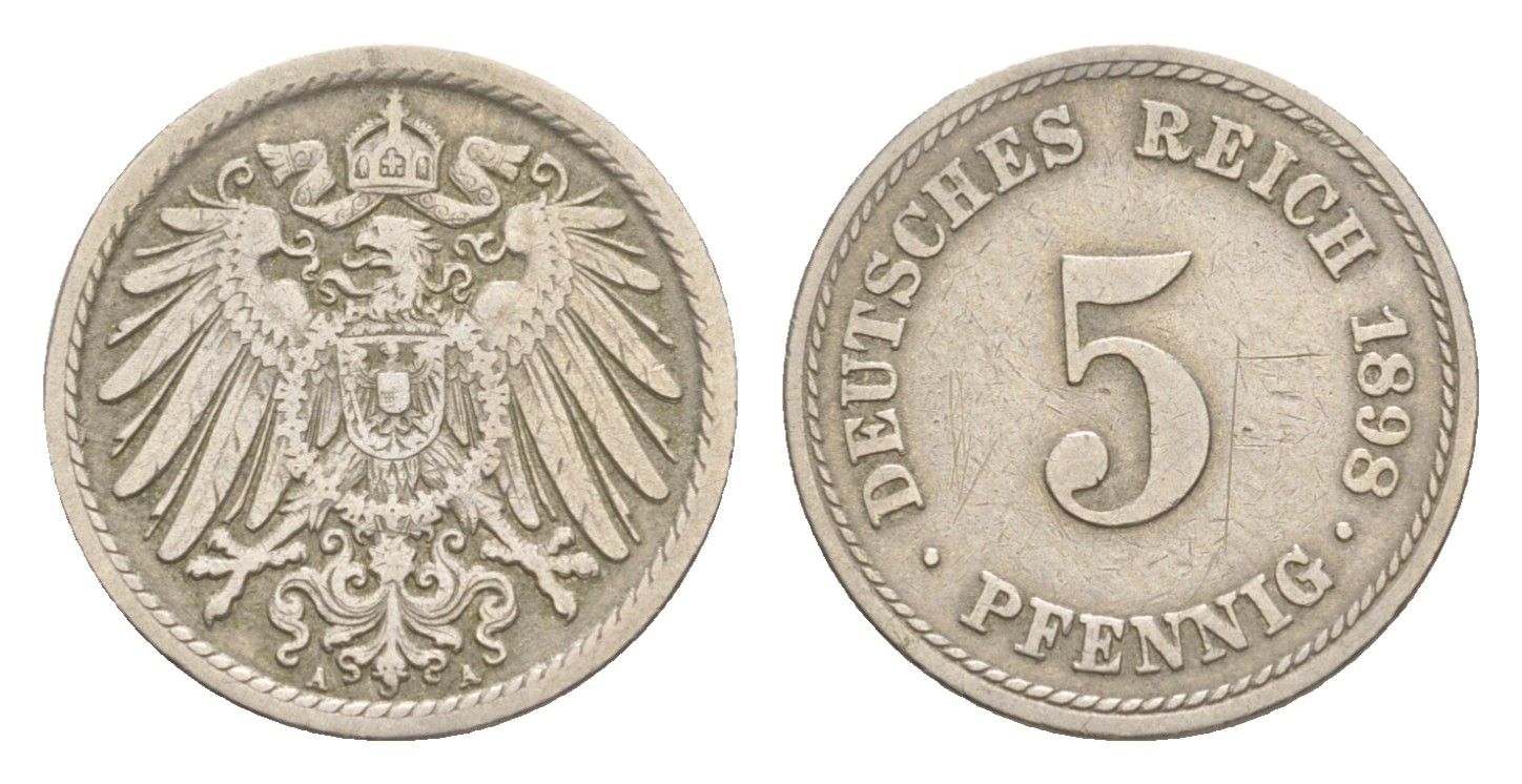 Германия 5 пфеннигов 1898 A, Вильгельм II (1888-1918) KM 11, J. 12 медно-никель 4639-1265