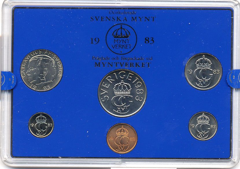 Швеция набор монетного двора из 6 монет 1983 в пластике, Карл XVI Густав (1973- ) KM MS27 UNC 5-4-2-67
