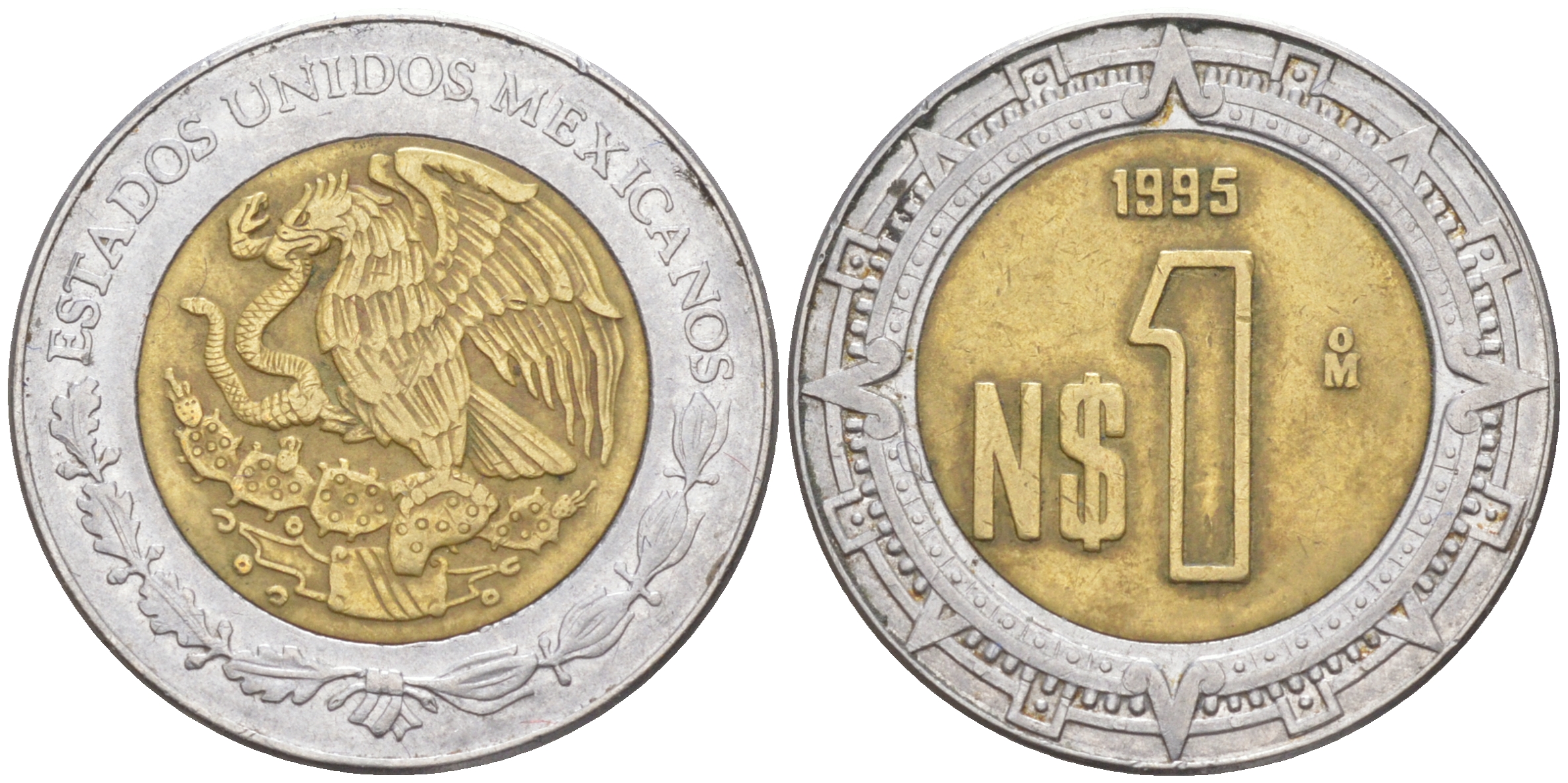 Мексика 1 песо 1995 Мо KM 550 биметалл 113-957