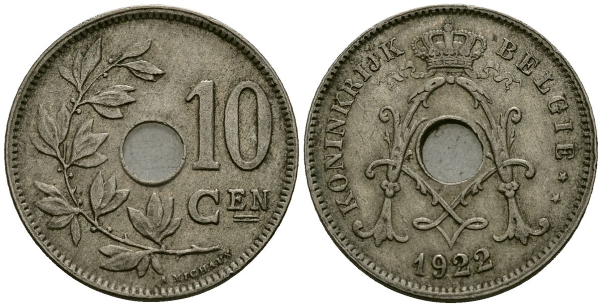 Бельгия 10 сантимов 1922 Belgie KM 86 медно-никель 4172-637