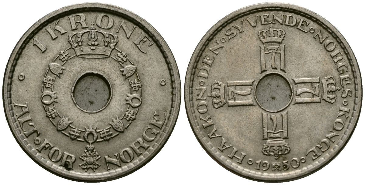 Норвегия 1 крона 1950 Хокон VII (1905 - 1957) KM 385 медно-никель 4582-646
