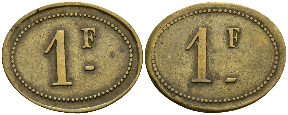 Франция 1 франк XIX-XX век ресторанный жетон латунь 4166-652