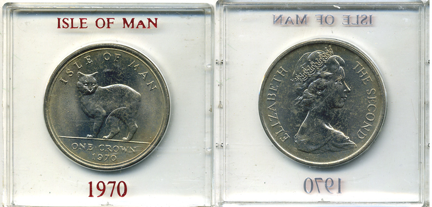 Остров Мэн 1 крона 1970 кошка Мэна, в оригинальной пластиковой коробке KM 18 медно-никель UNC 6-6-1-37
