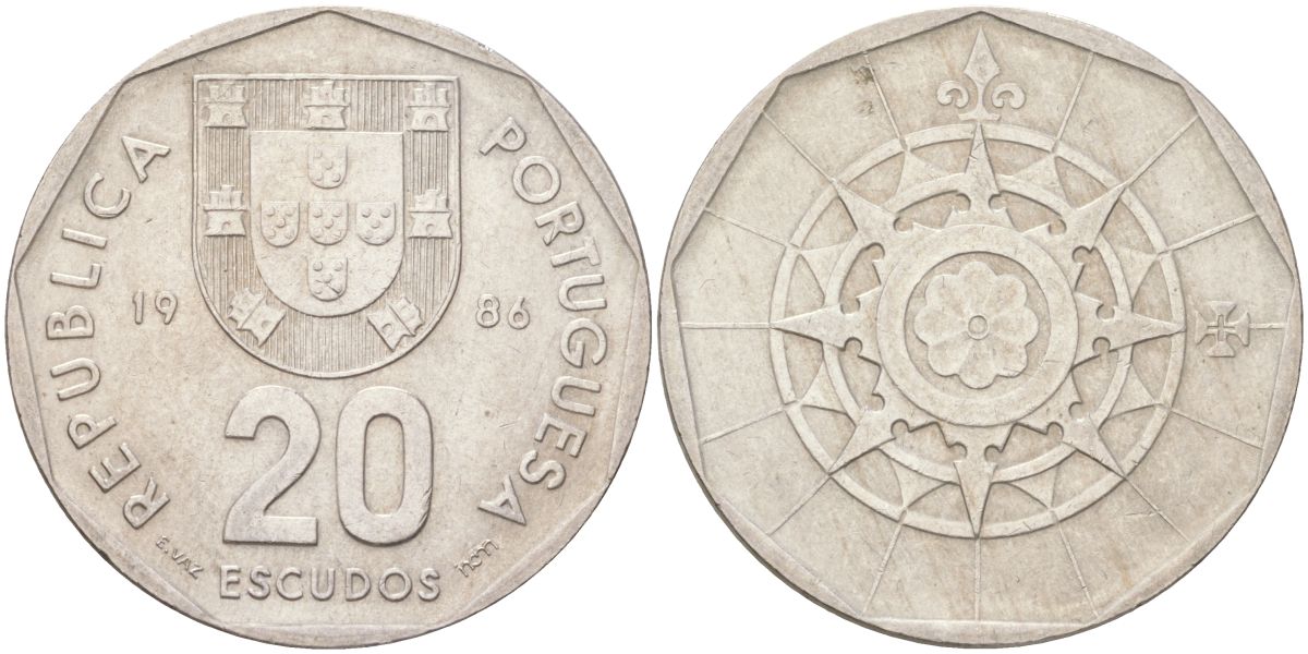 Португалия 20 эскудо 1986 KM 634 медно-никель aUNC 4143-443