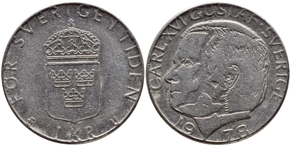 Швеция 1 крона 1978 Карл XVI Густав (1973- ) KM 852 медь плакированная медно-никелем 57-545