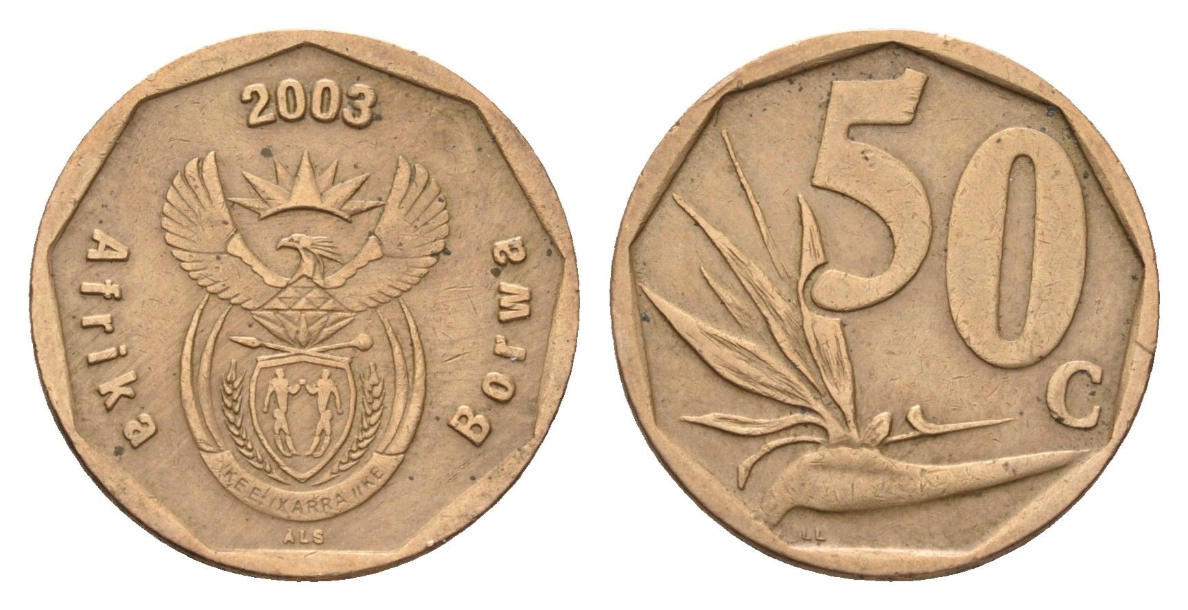 ЮАР 50 центов 2003 Зантедеския Эллиота (калла), герб KM 330 сталь плакированная бронзой 4178-163