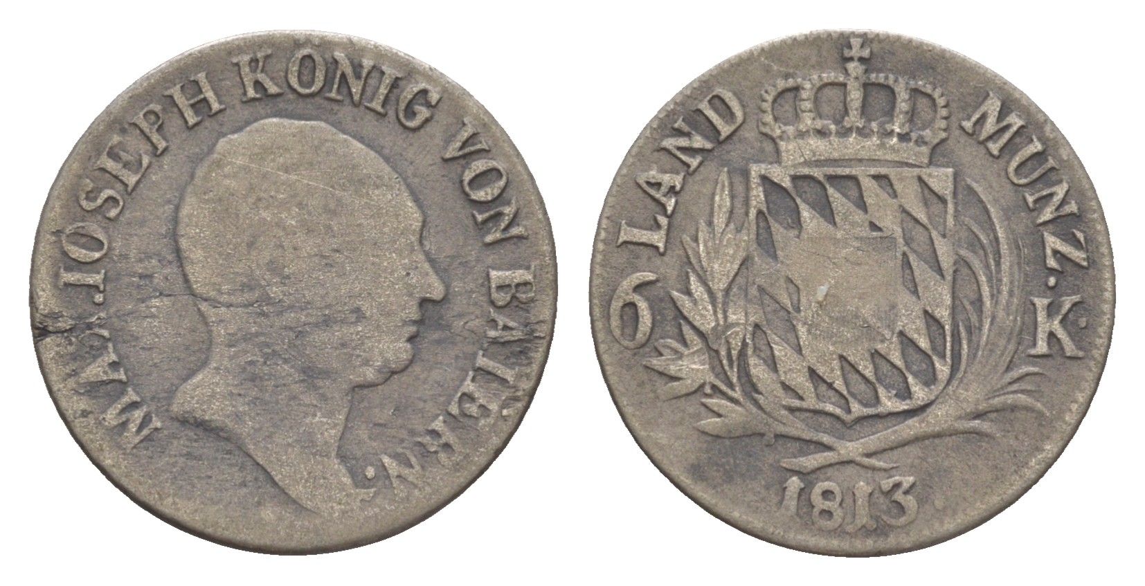 Бавария 6 крейцеров 1813 Максимилиан I (1806-1825) KM 686 серебро 4649-454