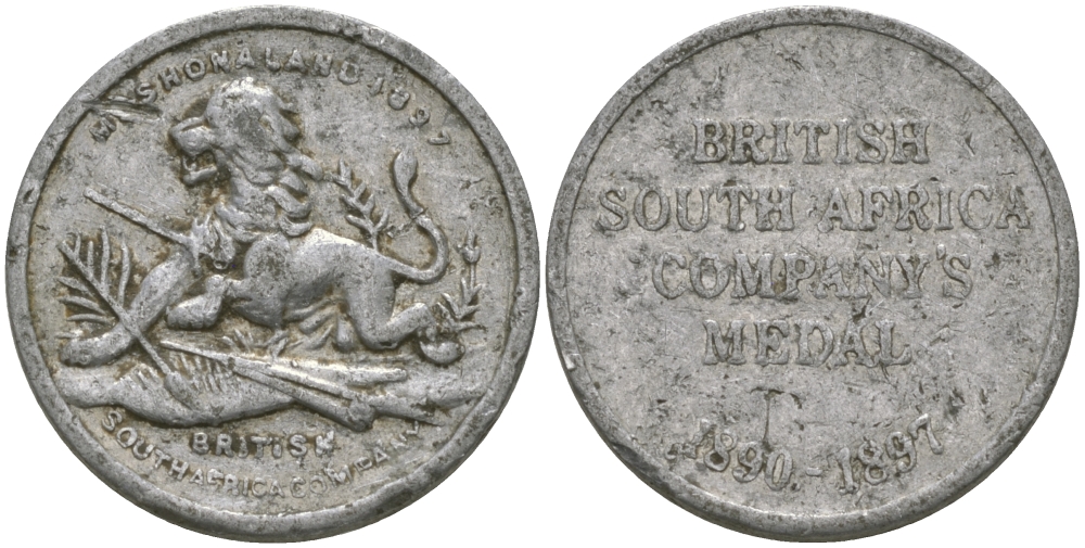 АНГЛИЯ МЕДАЛЬ 1897 БРИТАНСКАЯ ЮЖНО-АФРИКАНСКАЯ КОМПАНИЯ, MASHONALAND 1897, ДИАМЕТР 19 ММ. алюминий 99-438