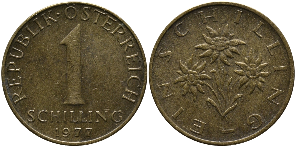 АВСТРИЯ 1 ШИЛЛИНГ 1977 KM 2886 алюминиевая бронза 33-547