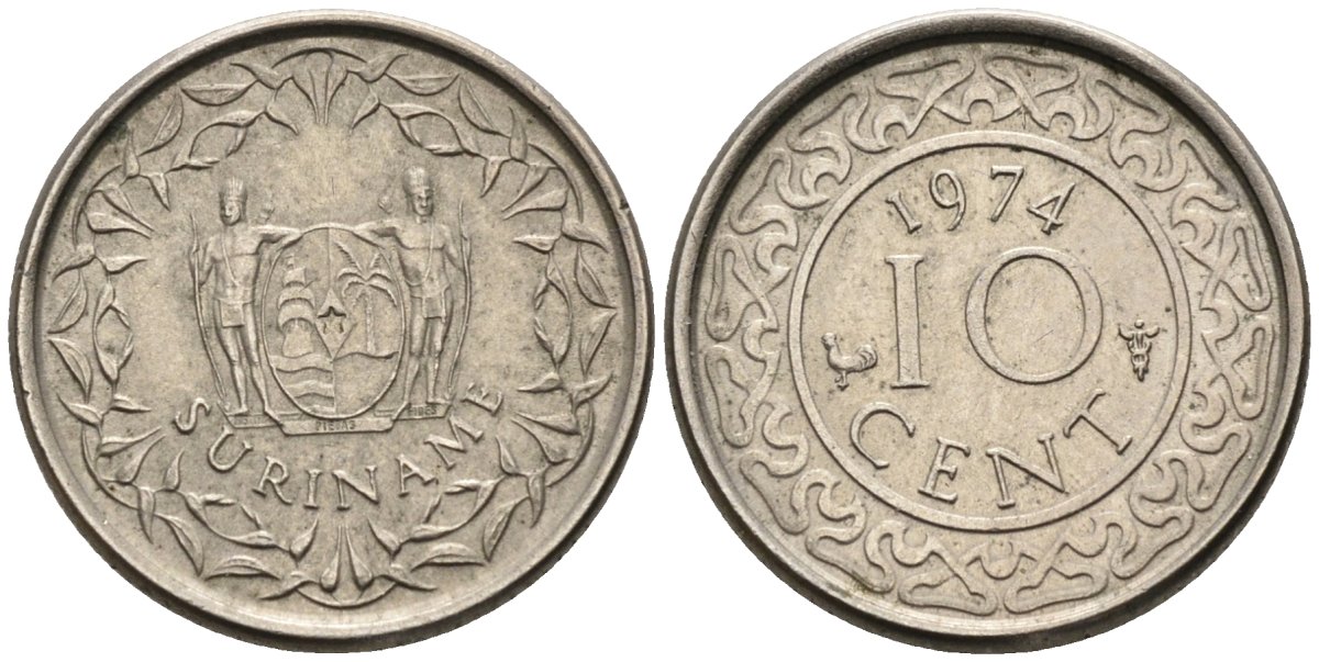 Суринам 10 центов 1974 KM 13 медно-никель 4585-852