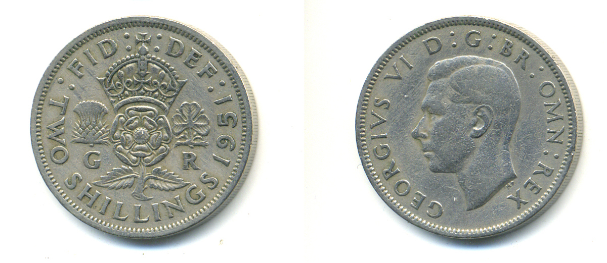 Великобритания 2 шиллинга (флорин) 1951 Георг VI (1936-1952) KM 878, Spink 4107 медно-никель 83-1035