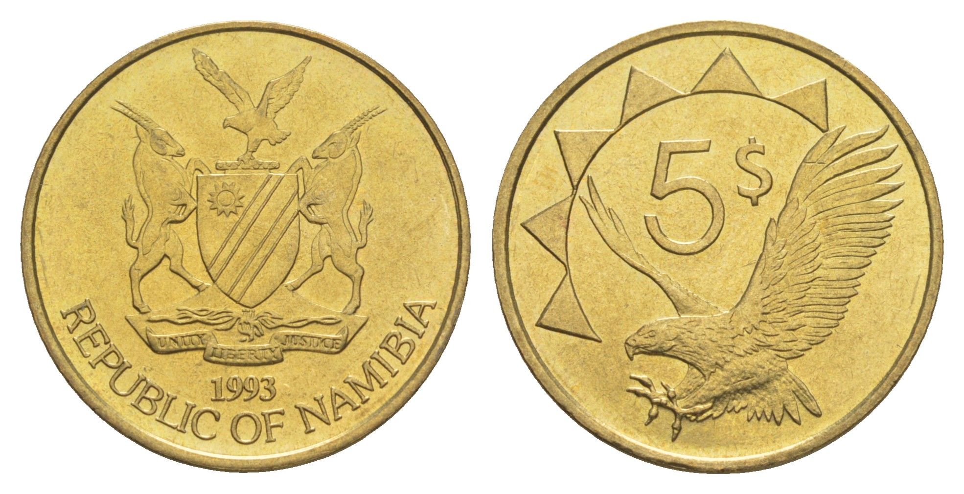 Намибия 5 долларов 1993 KM 5 латунь UNC 4544-641