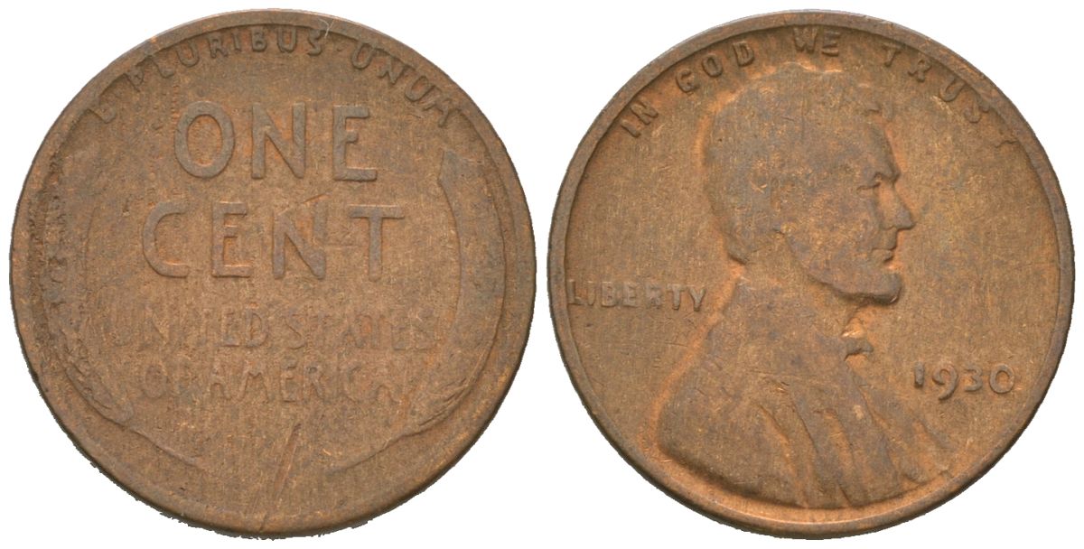 США 1 цент 1930 Авраам Линкольн  KM 132 бронза 211-422