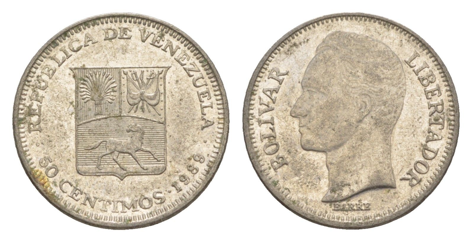 Венесуэла 50 сентимо 1989 Симон Боливар Y 41a сталь плакированная никелем 4584-455