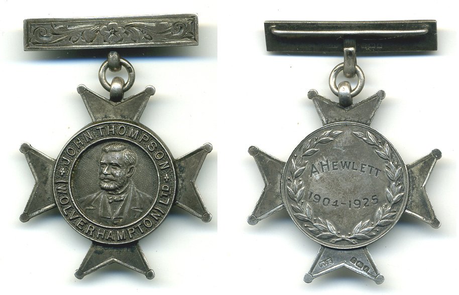 Великобритания наградная медаль 1925 JOHN THOMPSON (WOLVERHAMPTON), 22,8 гр  серебро    1079-5-23