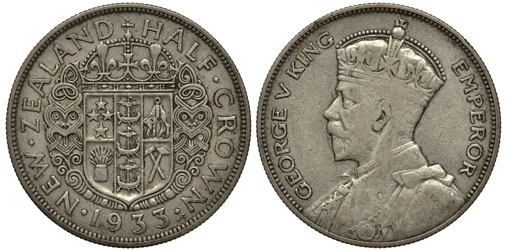 Новая Зеландия 1/2 кроны 1933 Георг V (1910-1936) KM 5 серебро 272-631