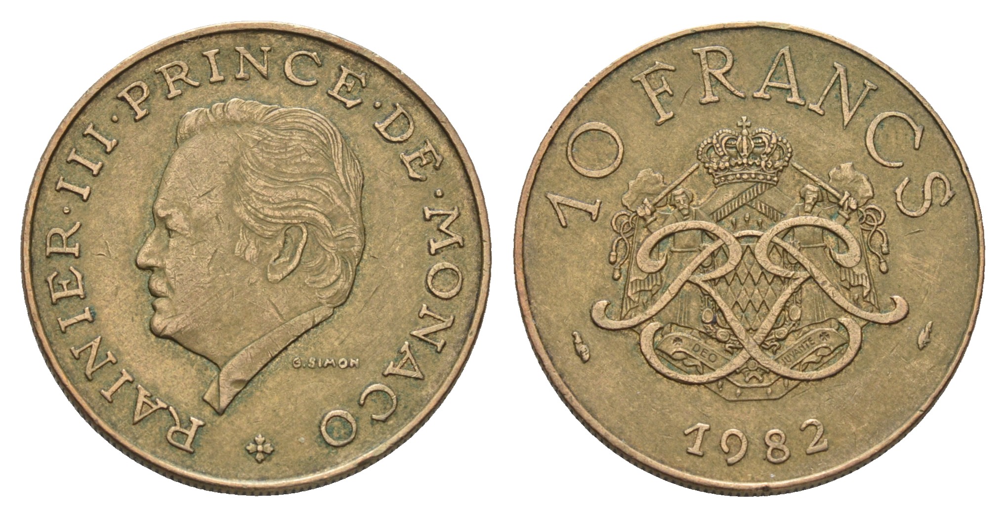 Монако 10 франков 1982 Ренье III (1949-2005) KM 154 медь никель алюминий 4681-343