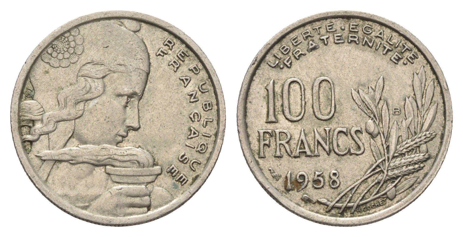 Франция 100 франков 1958 B KM 919.2 медно-никель    4660-334