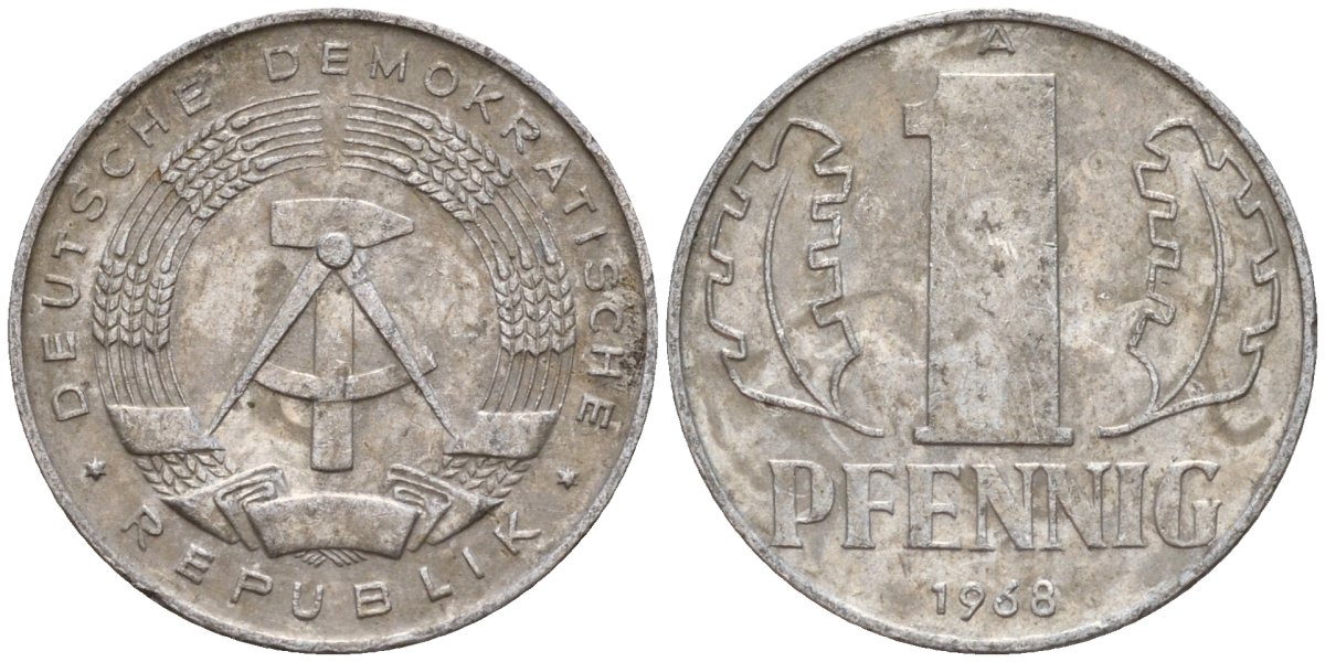 ГДР 1 пфенниг 1968 A KM 8.1 алюминий 100-524