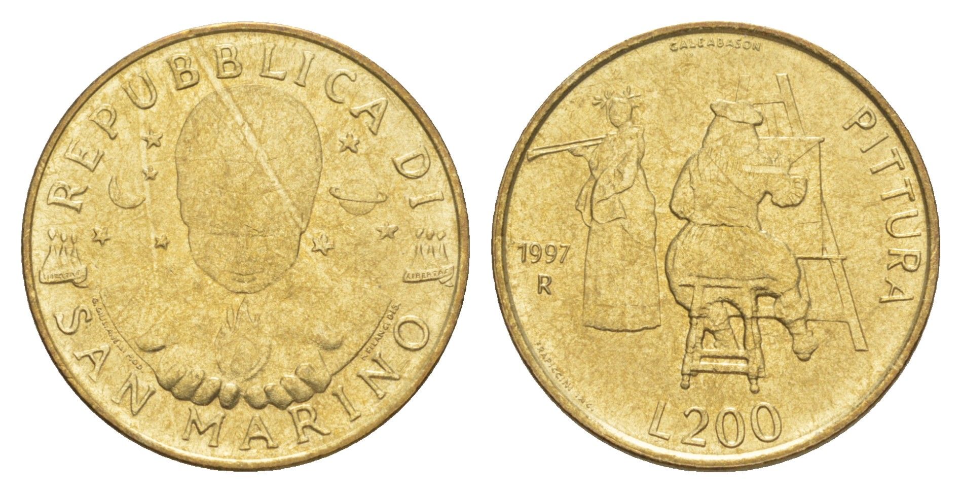 Сан-Марино 200 лир 1997 KM 366 алюминиевая бронза UNC 4648-321