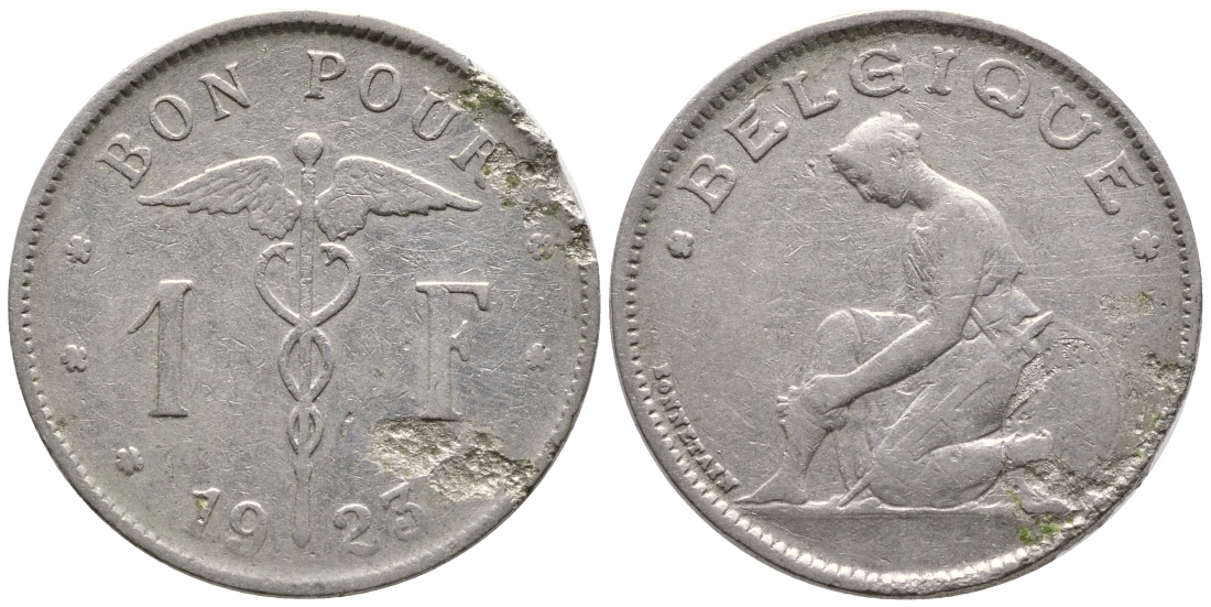 Бельгия 1 франк 1923 Belgique, Альберт I (1909-1934) KM 89 никель 4364-3534