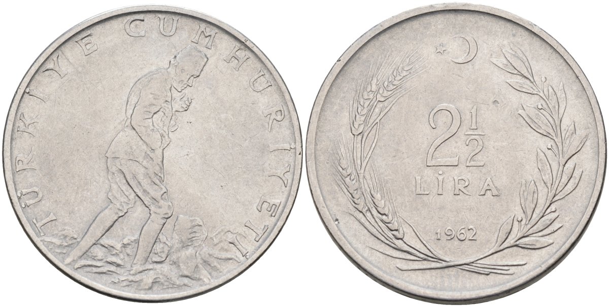 Турция 2 1/2 лиры 1962 KM 893.1 нержавеющая сталь 4574-1041