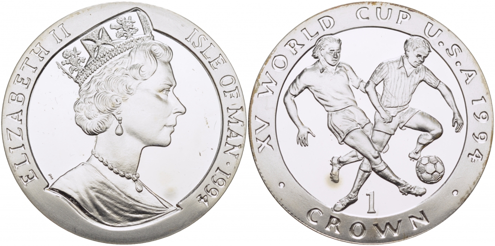 Остров Мэн 1 крона 1994 чемпионат мира по футболу 1994 года В США, два игрока KM 370a серебро PROOF 1071-10-61