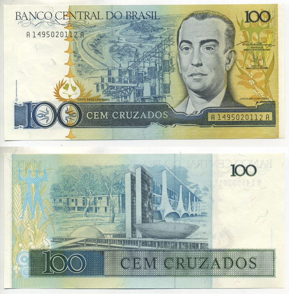 БРАЗИЛИЯ 100 КРУЗАДО 1987 ПОДПИСЬ 24 Pick 211b бумага aUNC (ПРЕСС) 7547-60-2