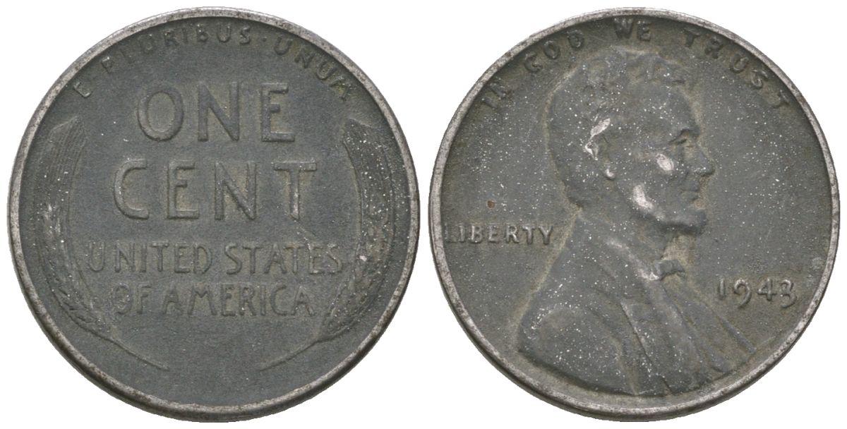 США 1 цент 1943 Авраам Линкольн KM 132 a сталь покрытая цинком 214-735