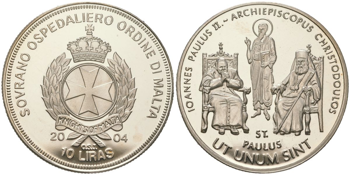 Мальтийский орден 10 лир 2004 Жизнь Папы, Иоанн Павел II - Портрет Папы, тираж 5.000 экземпляров медно-никель PROOF 1529-131