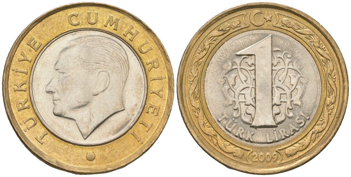 Турция 1 лира 2009 Кемаль Ататюрк KM 1244 биметалл  4610-1153