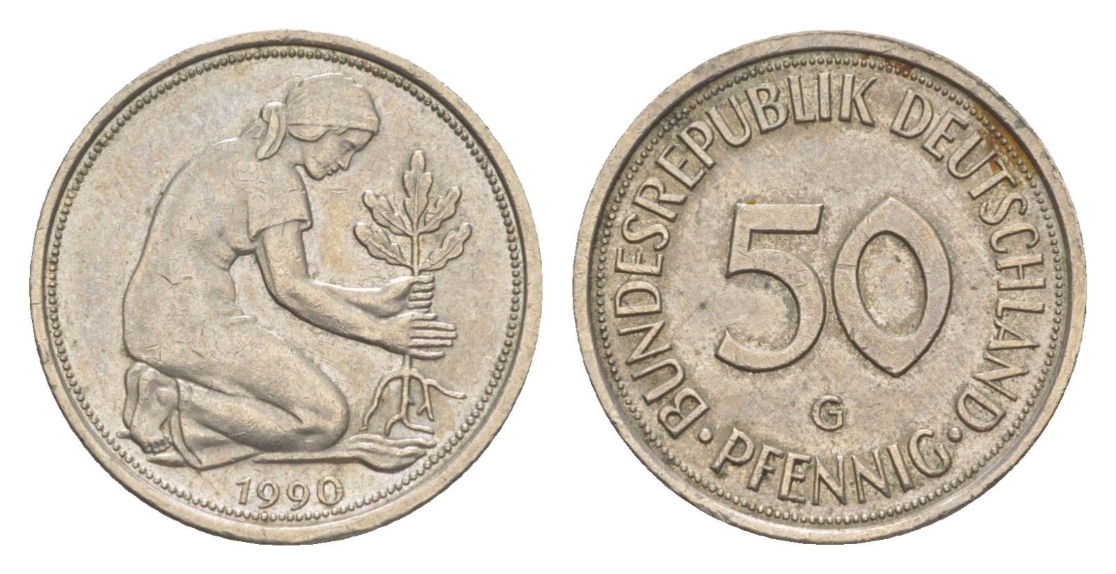 Германия 50 пфеннигов 1990 G KM 109.2, J. 384a медно-никель 4632-923