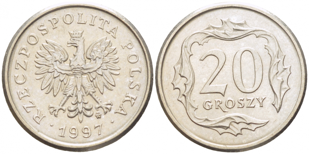 Польша 20 грошей 1997 MW KM 280 медно-никель 112-1251
