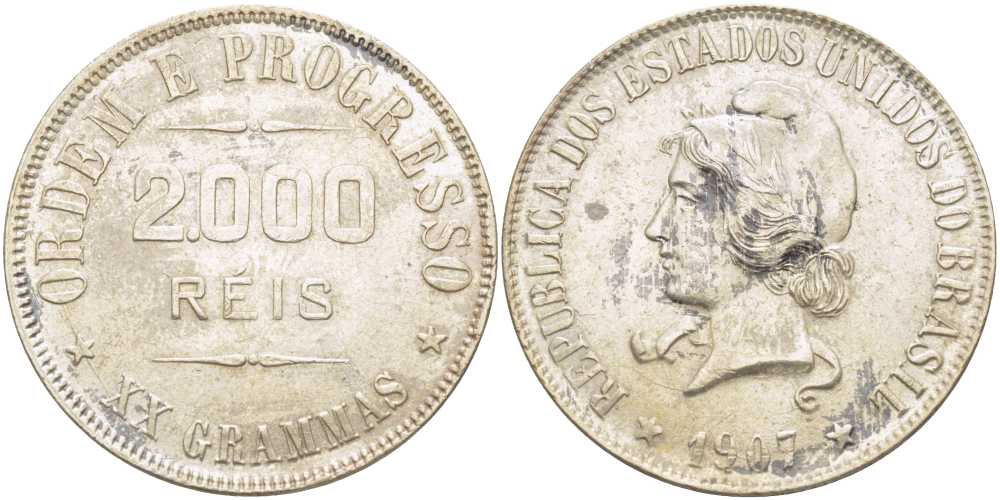 Бразилия 2000 рейс 1907 голова Свободы влево KM 508 серебро 1515-141