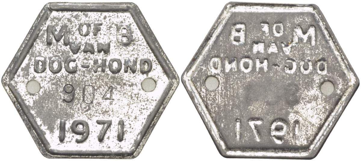 НИДЕРЛАНДЫ СОБАЧИЙ ЖЕТОН 1971 OF VAN DOG-HONG, №904, ЖЕТОН ОБ УПЛАТЕ ГОДОВОГО НАЛОГА С ВЛАДЕЛЬЦЕВ СОБАК сталь 4517-1135
