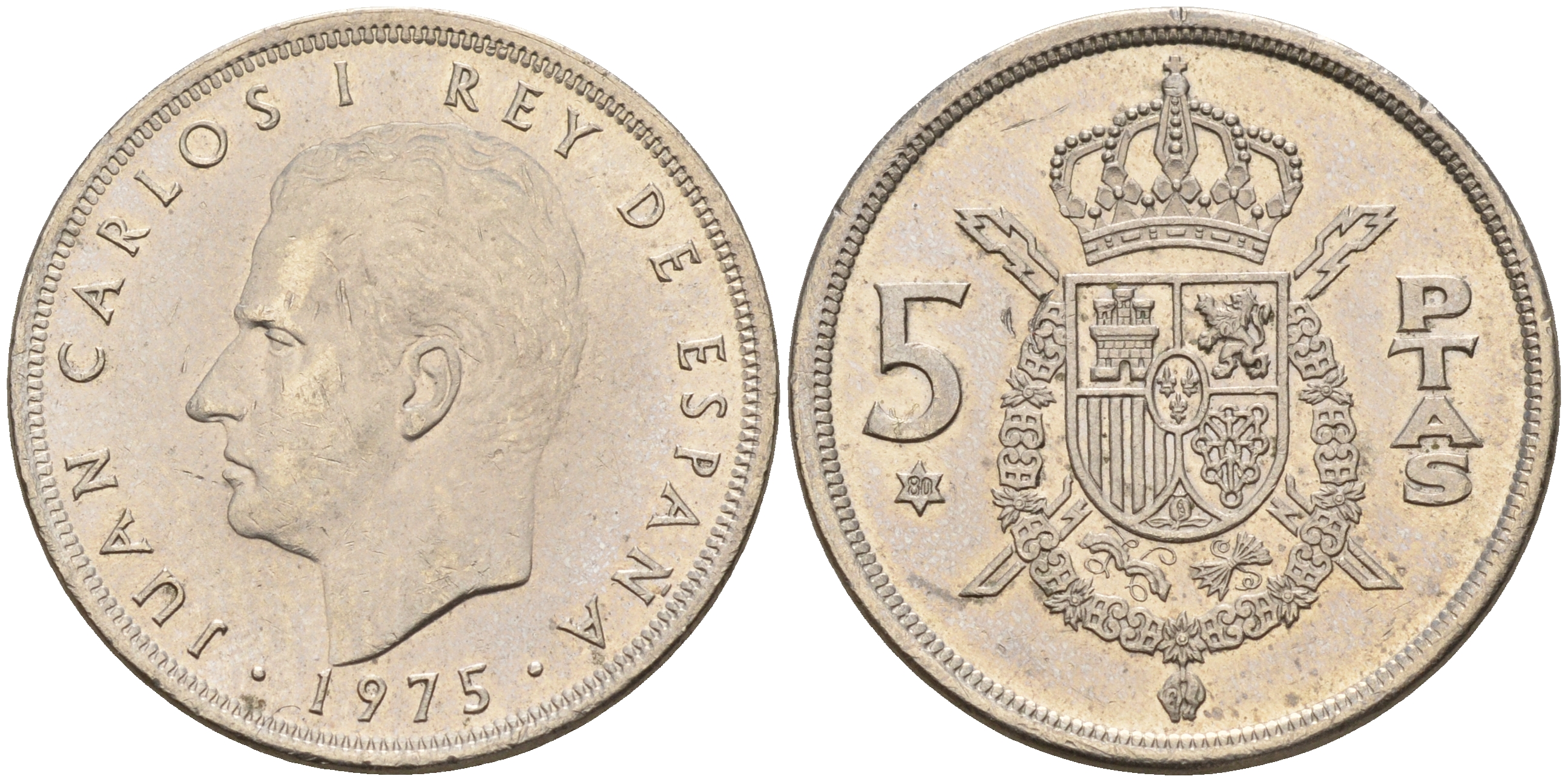 Испания 5 песет 1975 (80) Хуан Карлос I (1975-2014) KM 807 медно-никель    4143-232