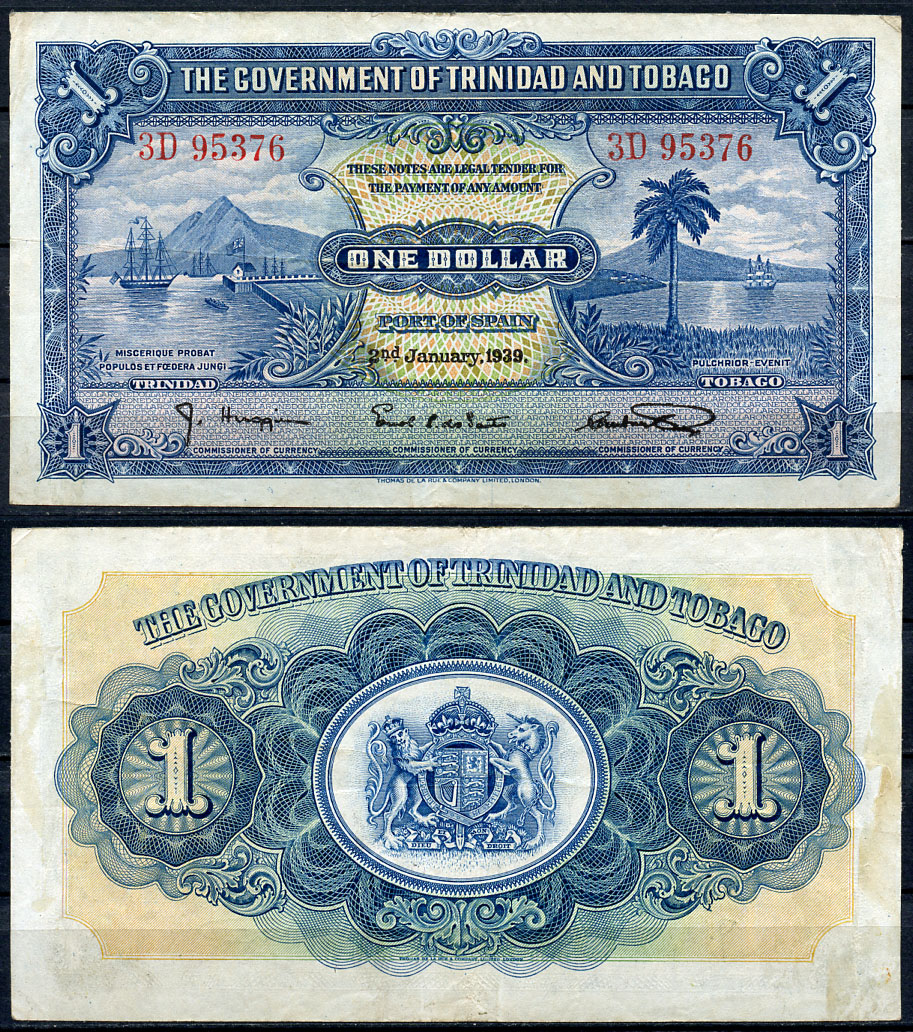Тринидад и Тобаго 1 доллар 1939 2 января 1939 Pick 5 b бумага  000-00-00