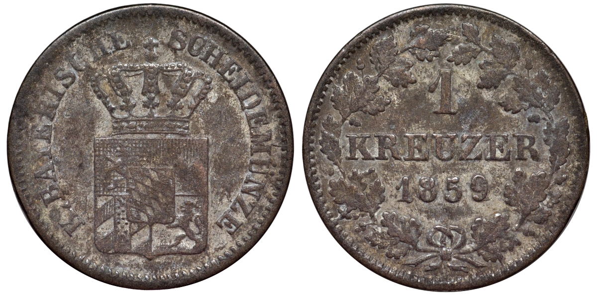 Бавария 1 крейцер 1859 Максимилиан II (1848-1864) KM 473 серебро 75-1655