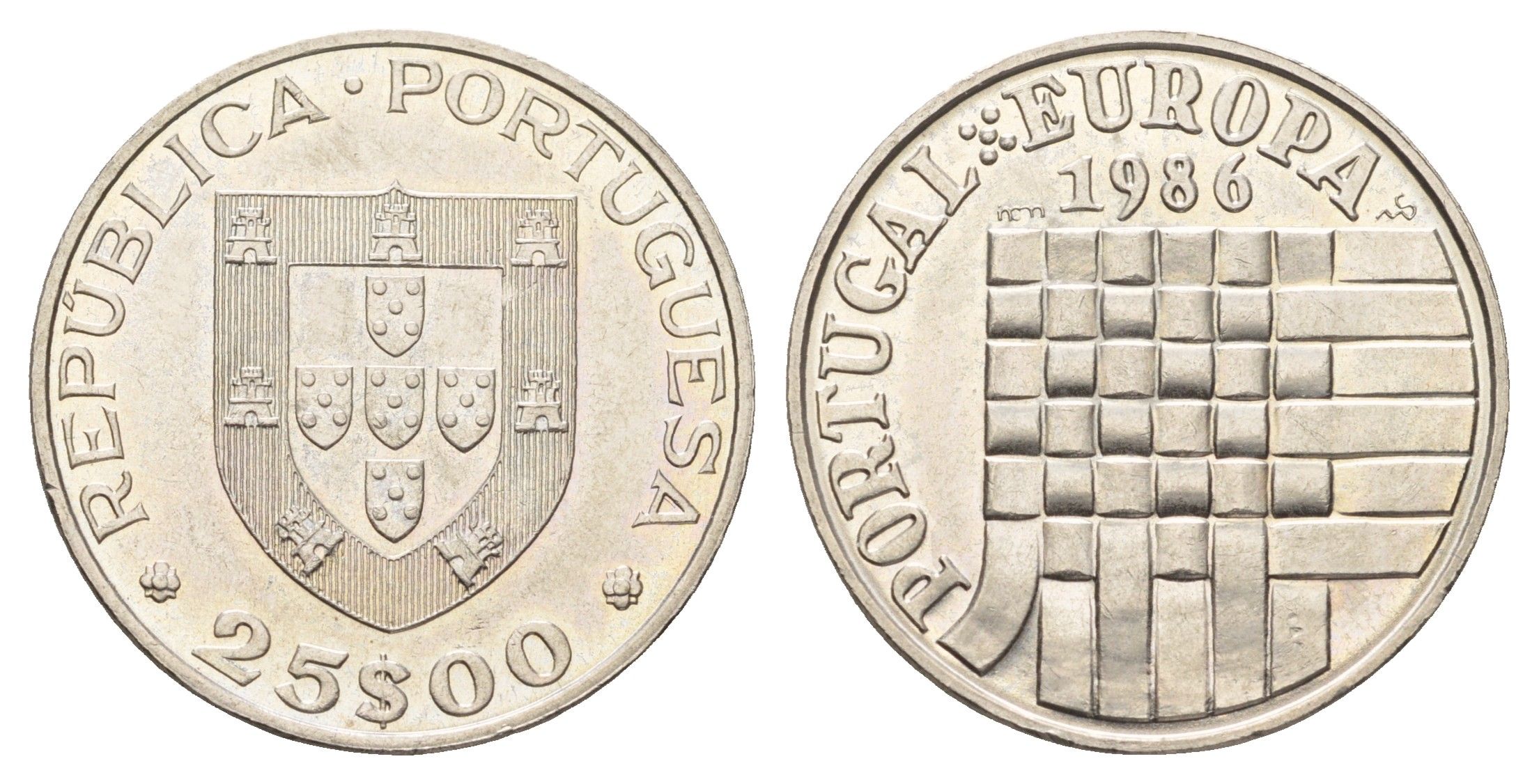 Португалия 25 эскудо 1986 Вступление в зону свободной торговли Европы KM 635 медно-никель UNC 4678-815