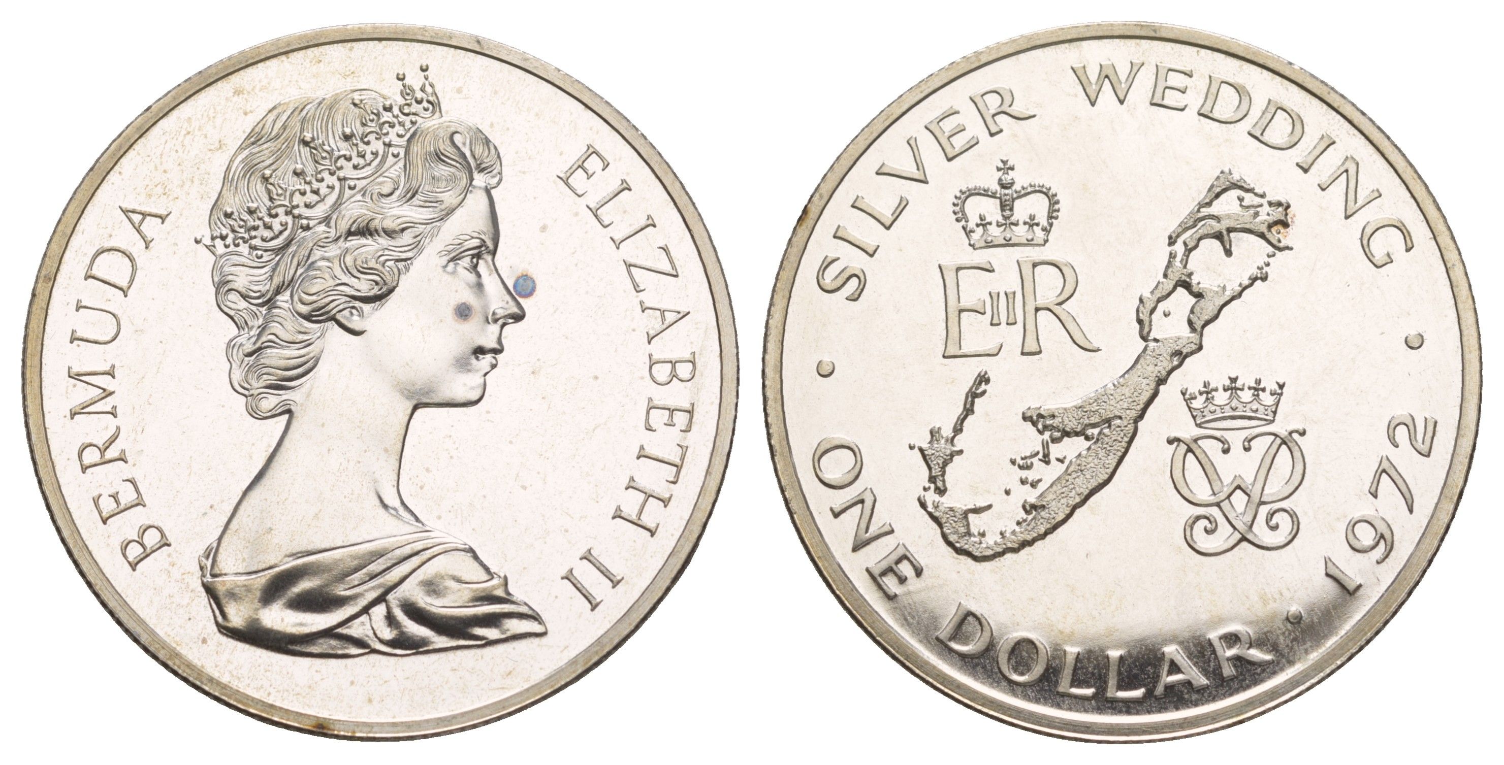 Бермудские острова (Бермуды) 1 доллар 1972 Королевская серебряная свадьба KM 22a серебро PROOF 413-3222