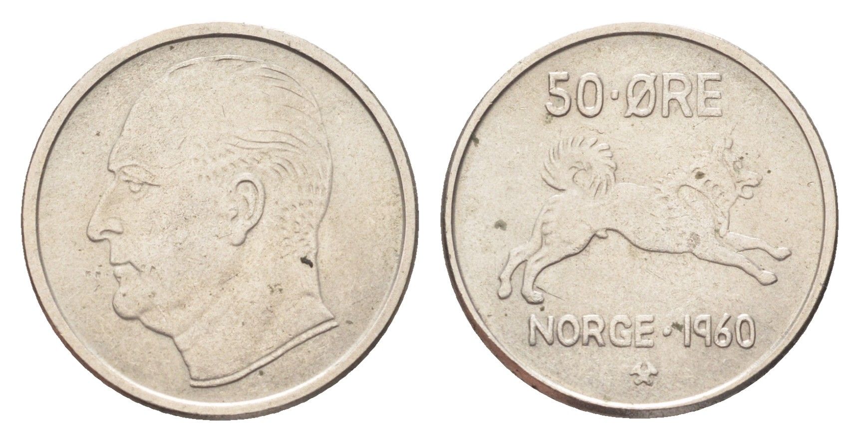 Норвегия 50 эре 1960 Улаф V (1957-1991) KM 408 медно-никель UNC 4706-936